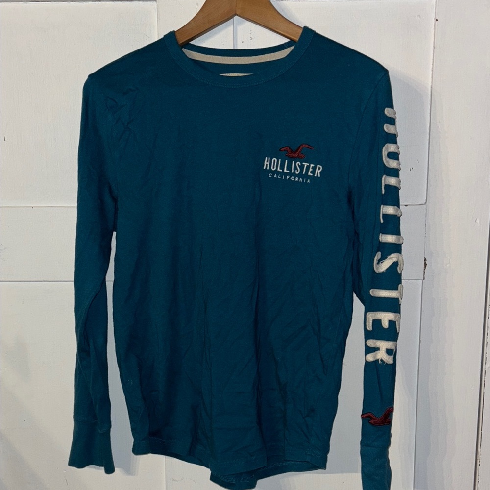 Men’s Hollister Long Sleeve Shirt Stitch Logo Blue
